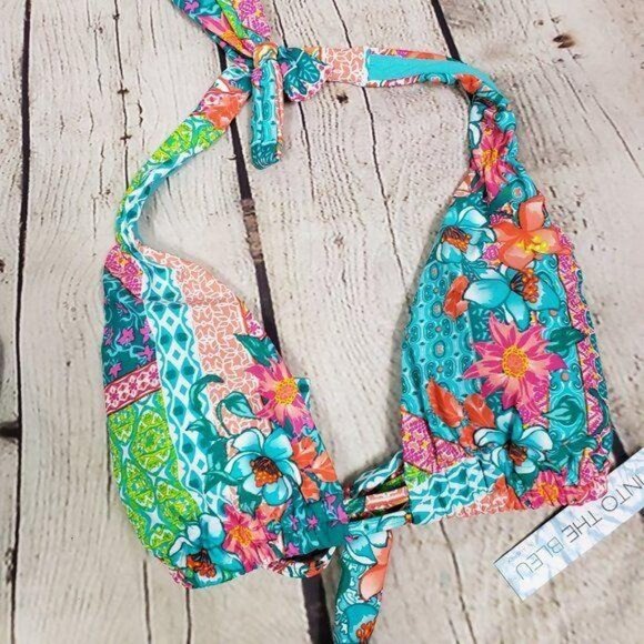 INTO THE BLEU Triangle Halter Tie Floral Bikini Top Bathing Suit Swimsuit 8 NWT - Picture 2 of 9